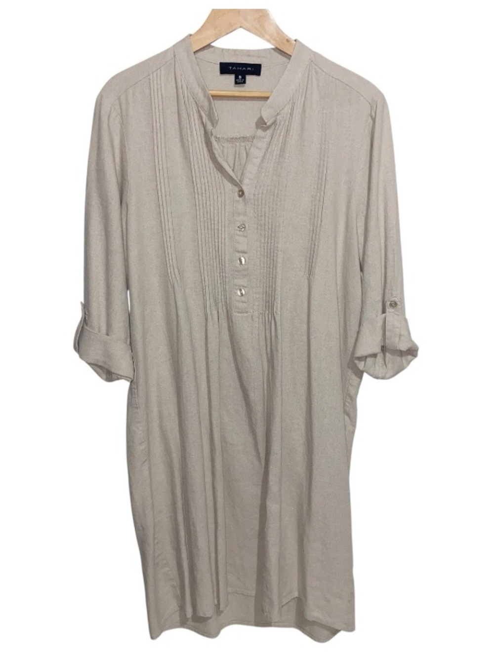 Tahari Beige Linen-Blend Dress Natural Beige
